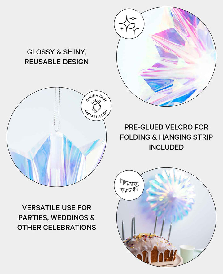 Decorative Hanging Fan, ideal for parties, weddings, birthdays and other festive occasions, iridescent/rainbow, ø 45 cm