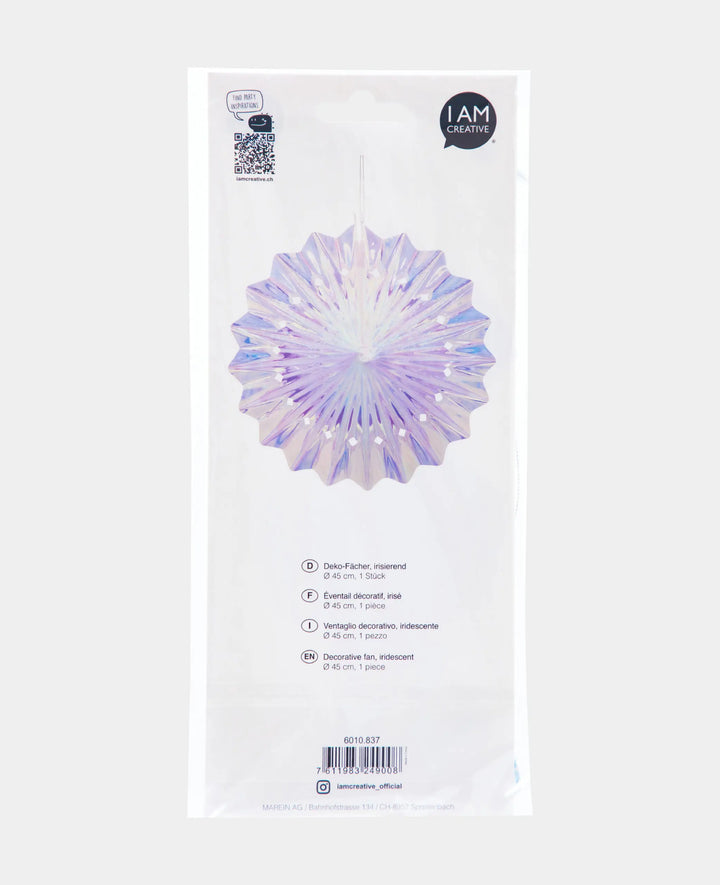 Decorative Hanging Fan, ideal for parties, weddings, birthdays and other festive occasions, iridescent/rainbow, ø 45 cm