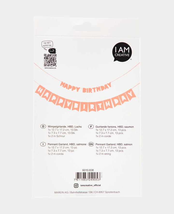 Guirlande de fanions « Happy Birthday » à suspendre, couleur saumon, 230 cm, 2 pièces