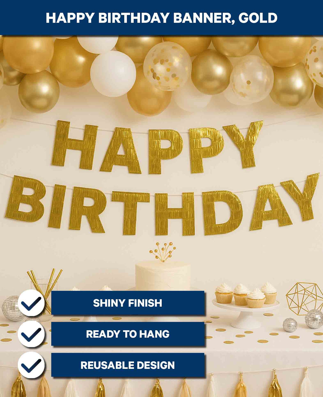 Happy Birthday Banner, Gold