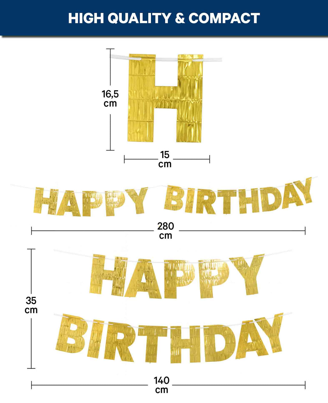 Happy Birthday Banner, Gold