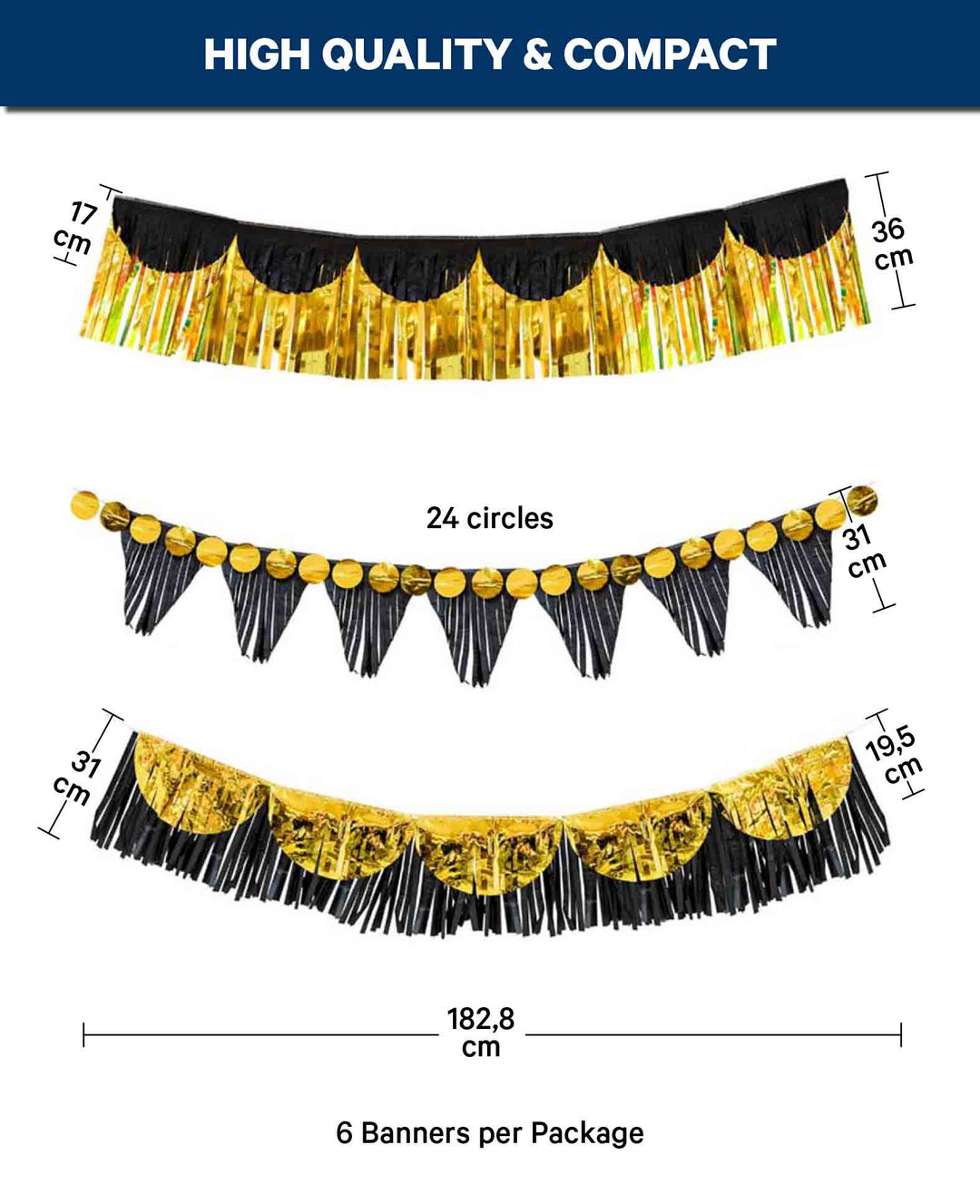 Party Banner, schwarz/ gold, 6 Stk.