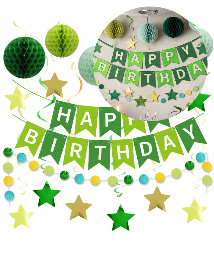 Party Set, Happy Birthday, Green, 18 pcs.