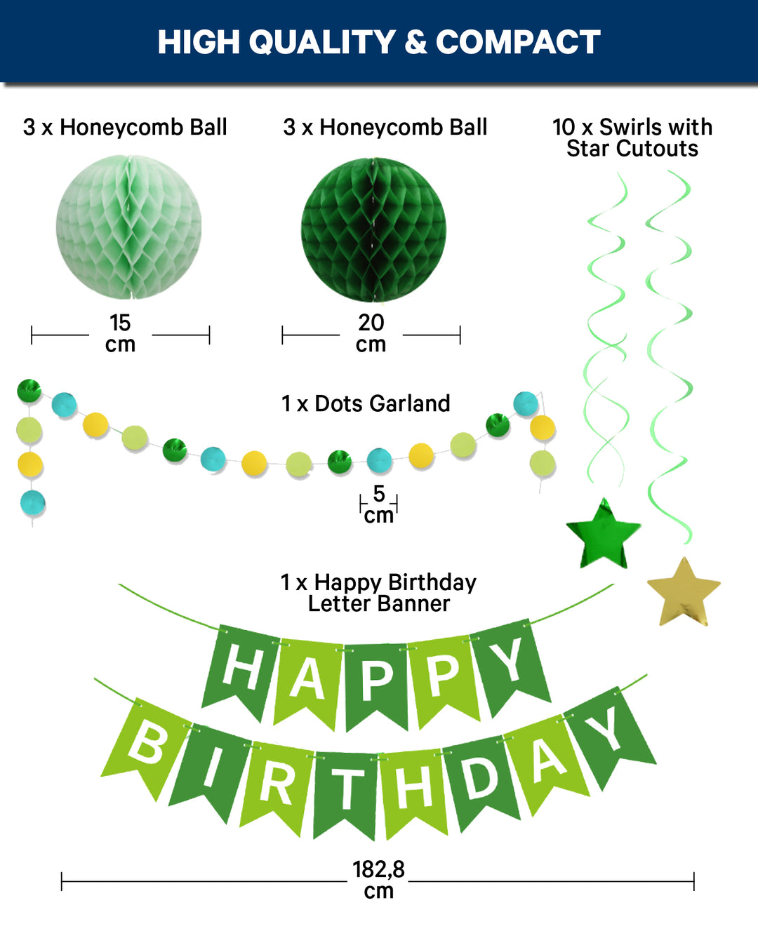 Party Set, Happy Birthday, Green, 18 pcs.