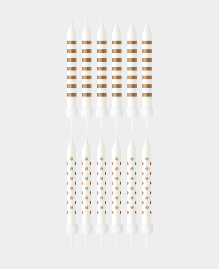 Bougies de gâteau blanc/or, 12 pièces