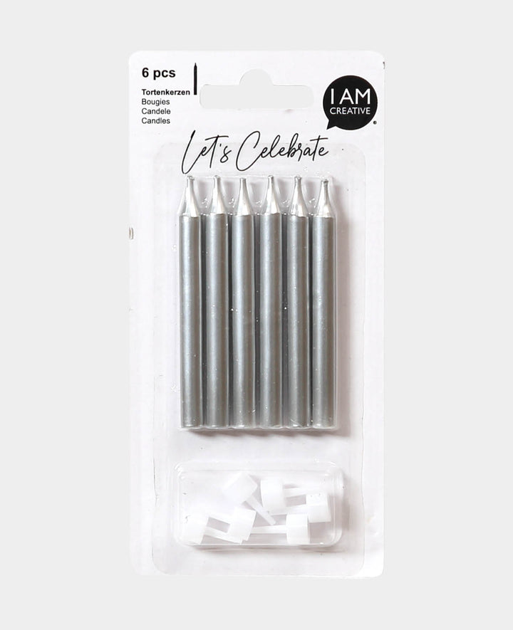 Silver cake candles incl. holders, 6 pcs.