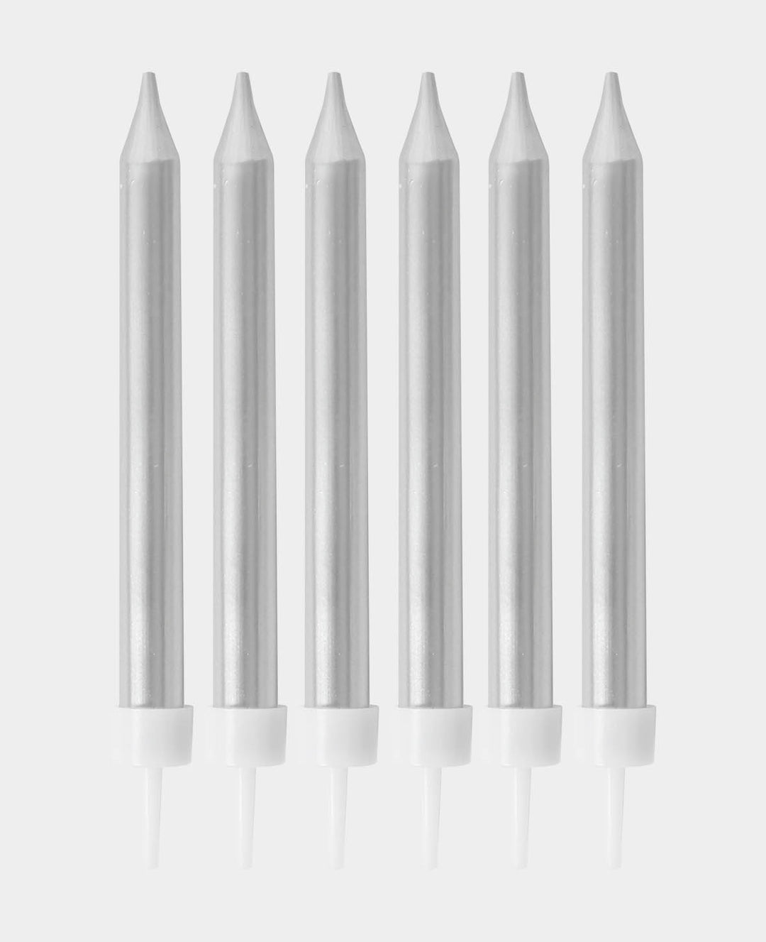 Silver cake candles incl. holders, 6 pcs.