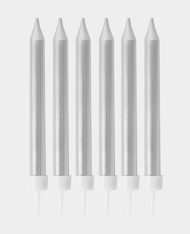 Silver cake candles incl. holders, 6 pcs.