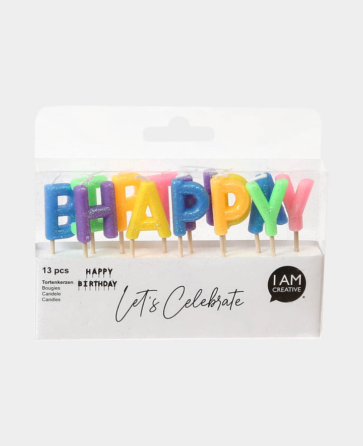 Happy Birthday Cake Candle, assorted colours / glitter, 13 pcs.
