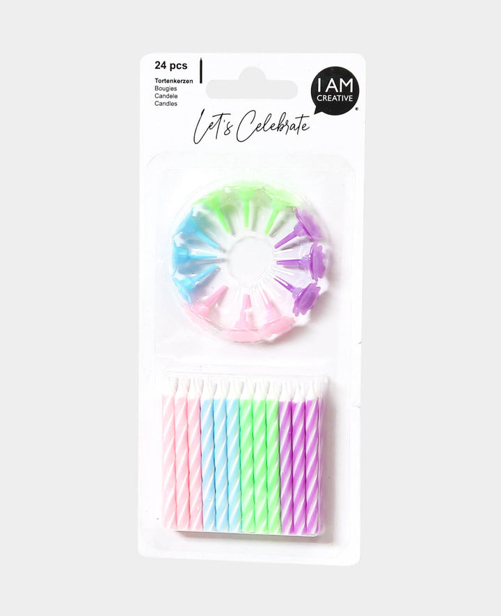 Multicolored cake candles incl. 12 holders, 24 pcs.