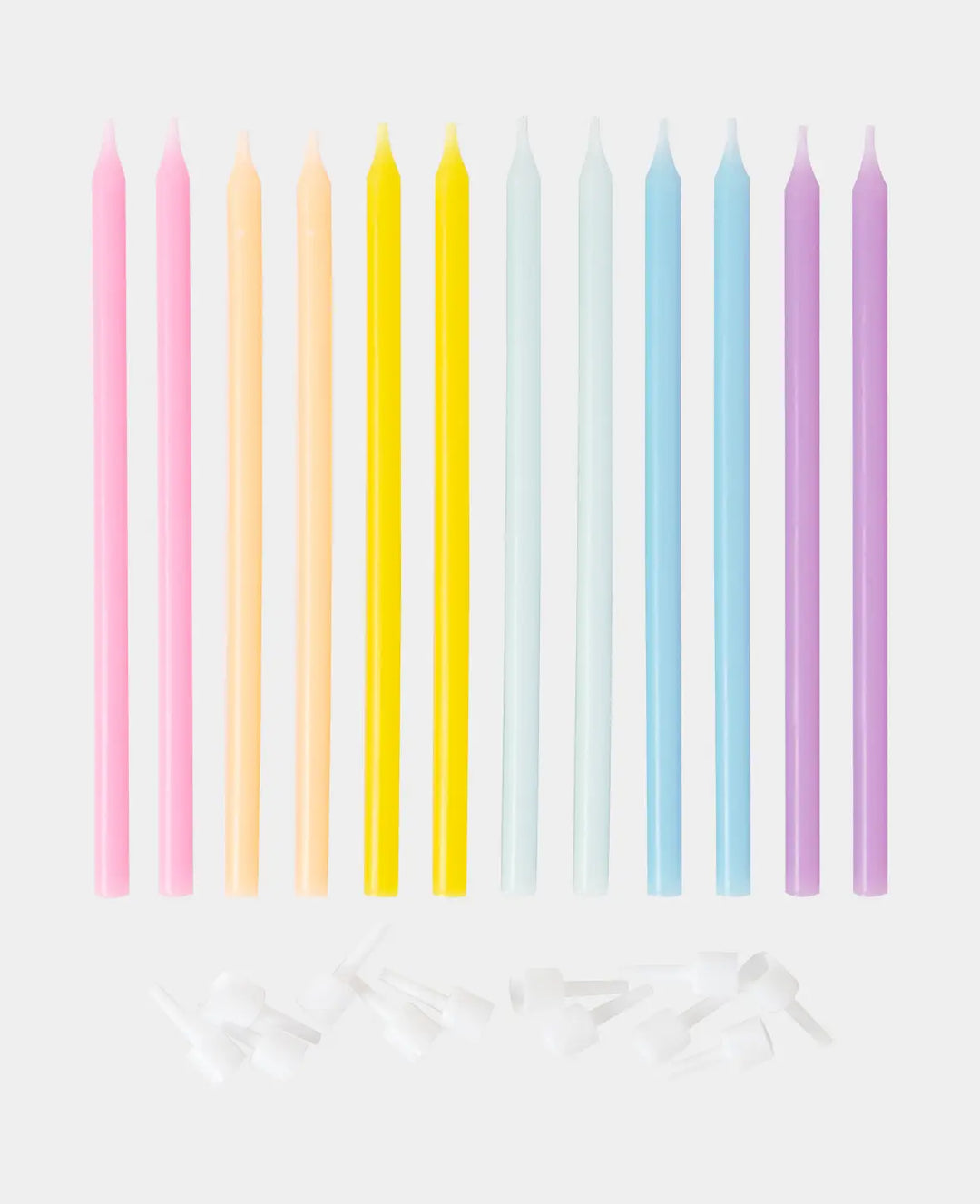 Bougies de gâteau couleurs pastel avec support, décoration de gâteau, ø 5 x 125 mm, 12 pièces