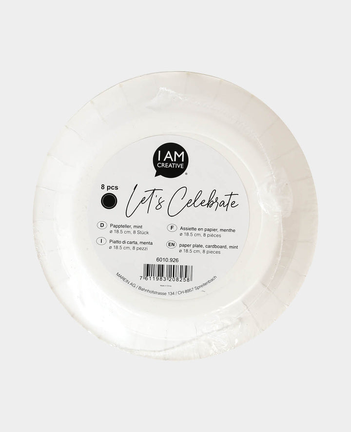 Paper plates, cardboard party plates in mint with silver dots for parties, barbecues and birthdays, ø 18.5 cm, 8 pcs.