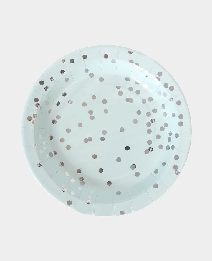 Paper plates, cardboard party plates in mint with silver dots for parties, barbecues and birthdays, ø 18.5 cm, 8 pcs.