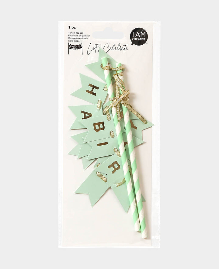 Torten Topper Birthday mint, 28 x 19.5 cm