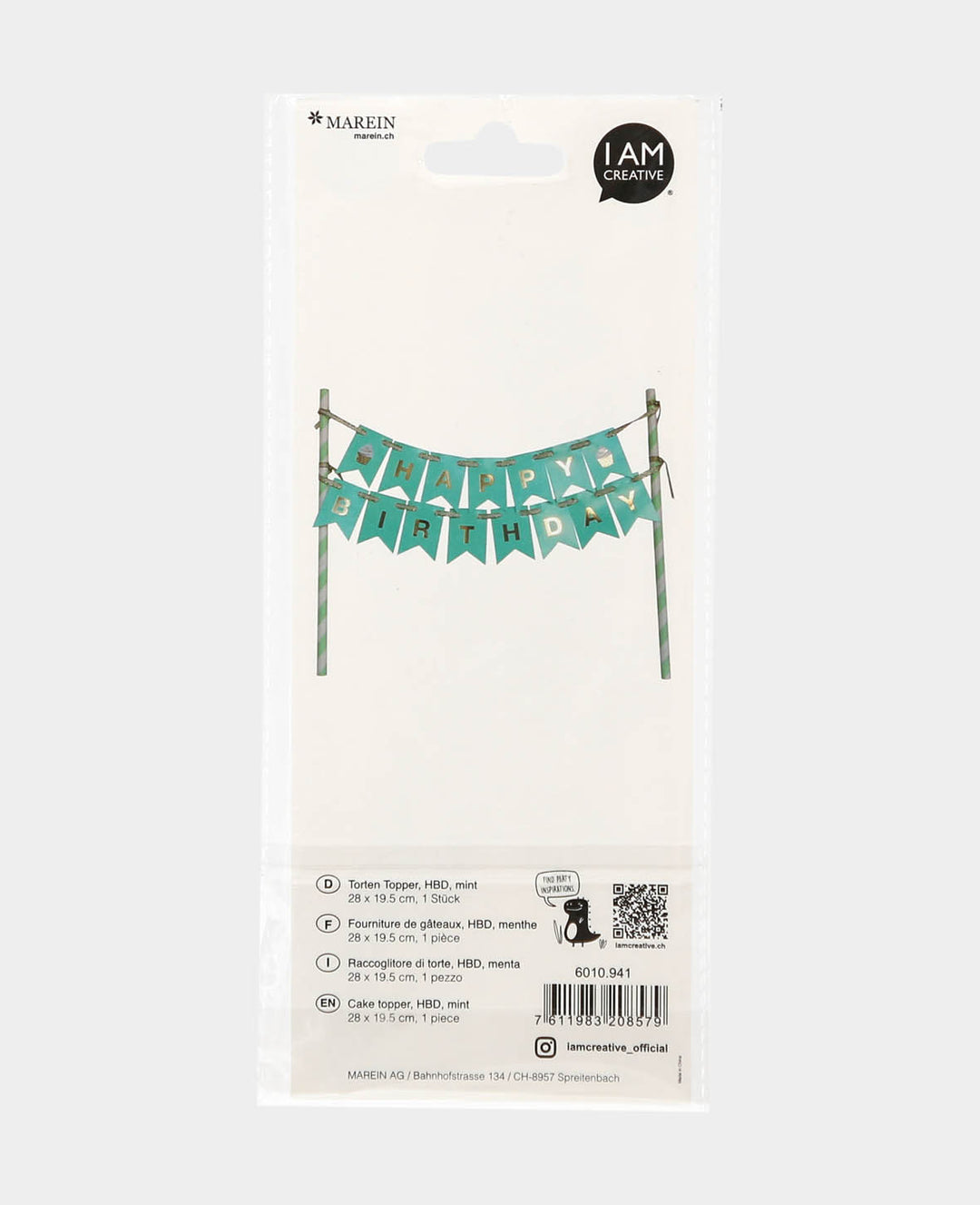 Torten Topper Birthday mint, 28 x 19.5 cm