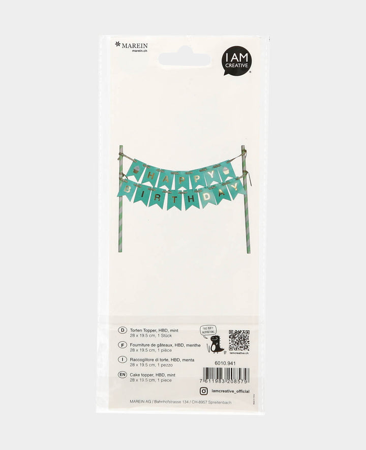 Torten Topper Birthday mint, 28 x 19.5 cm