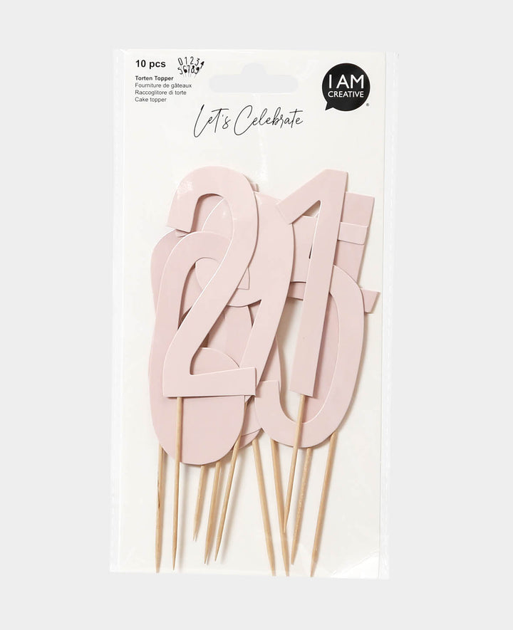 Décoration de gâteau chiffre rose 13 cm, 10 p.