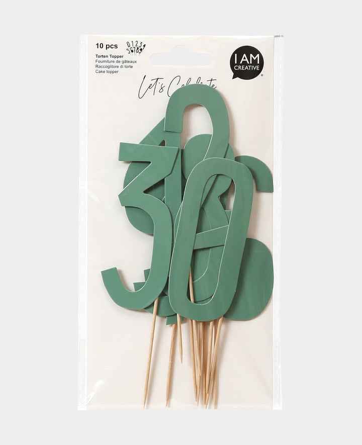 Décoration de gâteau chiffre menthe 13 cm, 10 pièces.