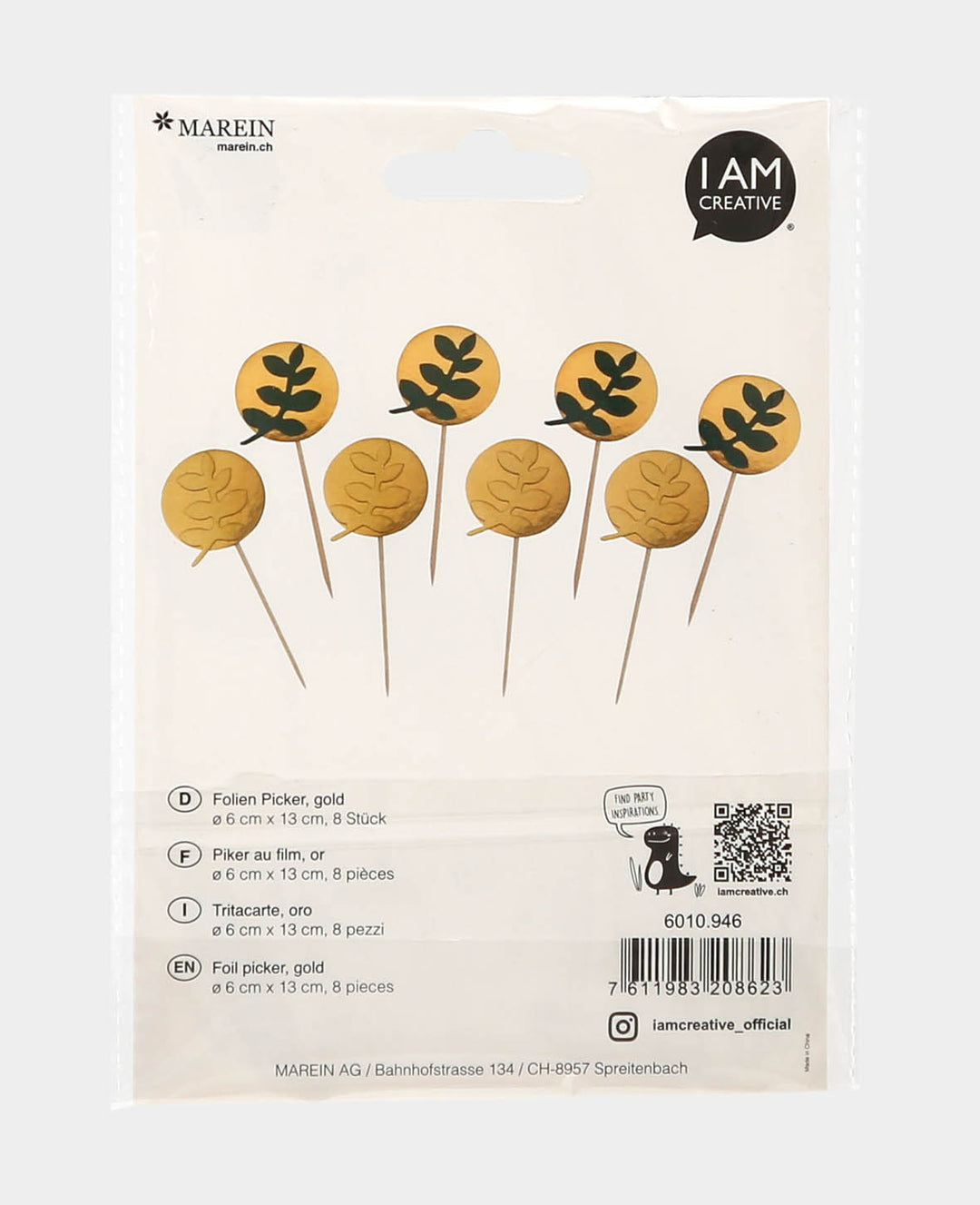 Foil Picks gold, Cupcake Toppers, Appetizer Picks, 8 pcs.