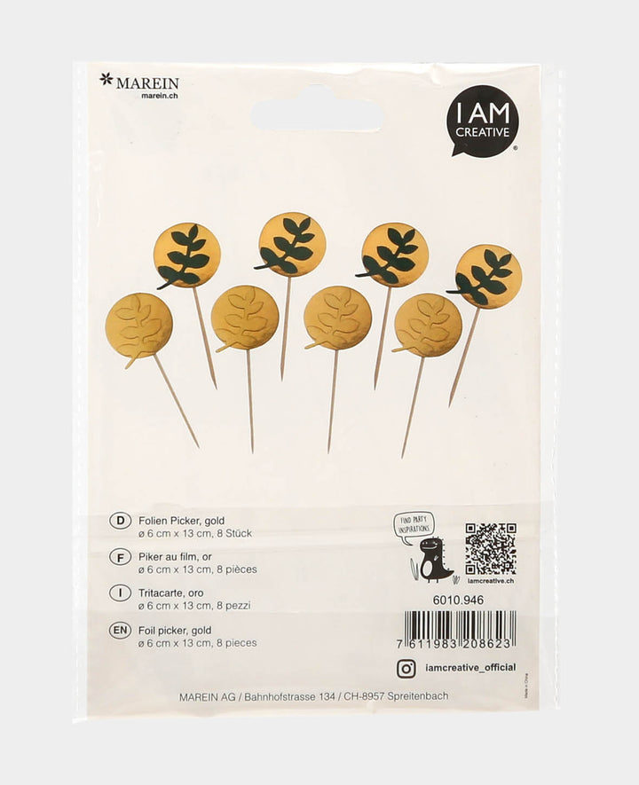 Foil Picks gold, Cupcake Toppers, Appetizer Picks, 8 pcs.