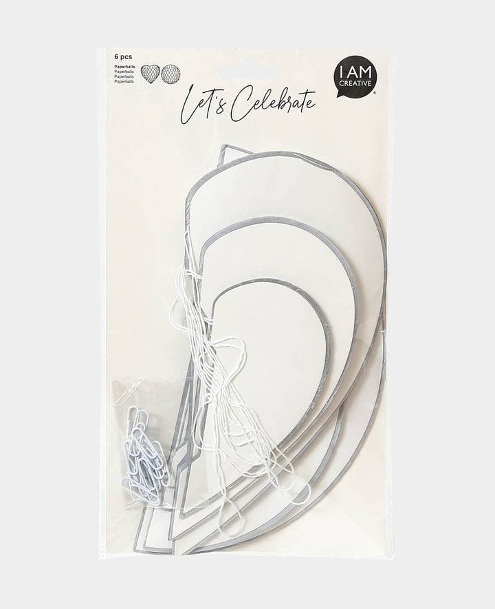 Paperballs Heart &amp; Round silver, 6 pcs.