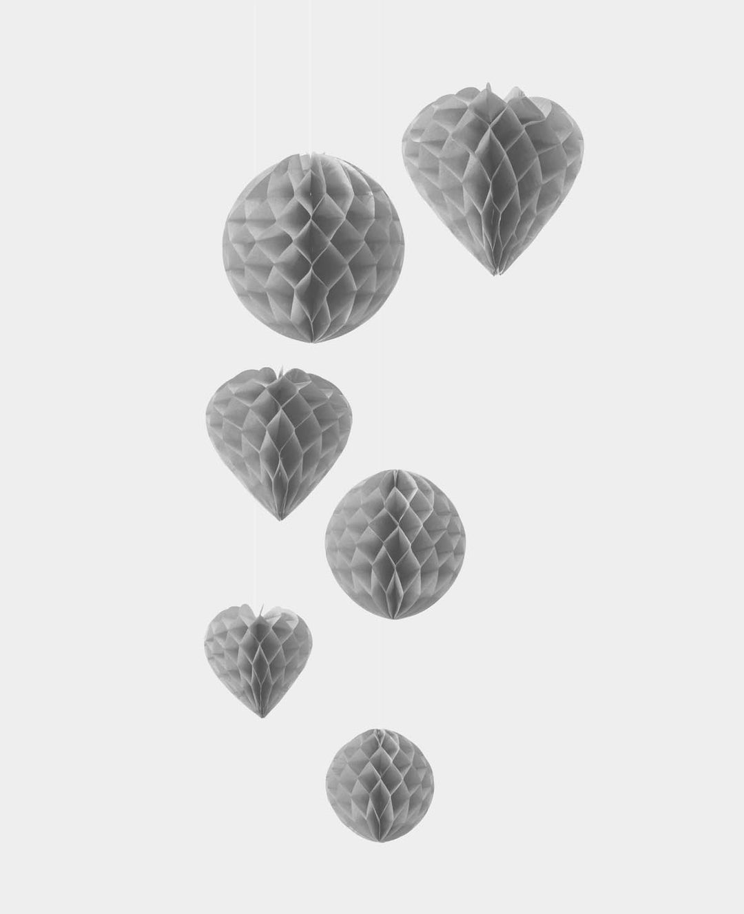 Paperballs Heart &amp; Round silver, 6 pcs.