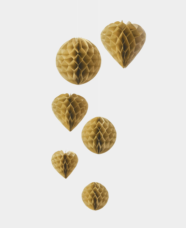 Paperballs Herz &amp; rund gold, 6 Stk.