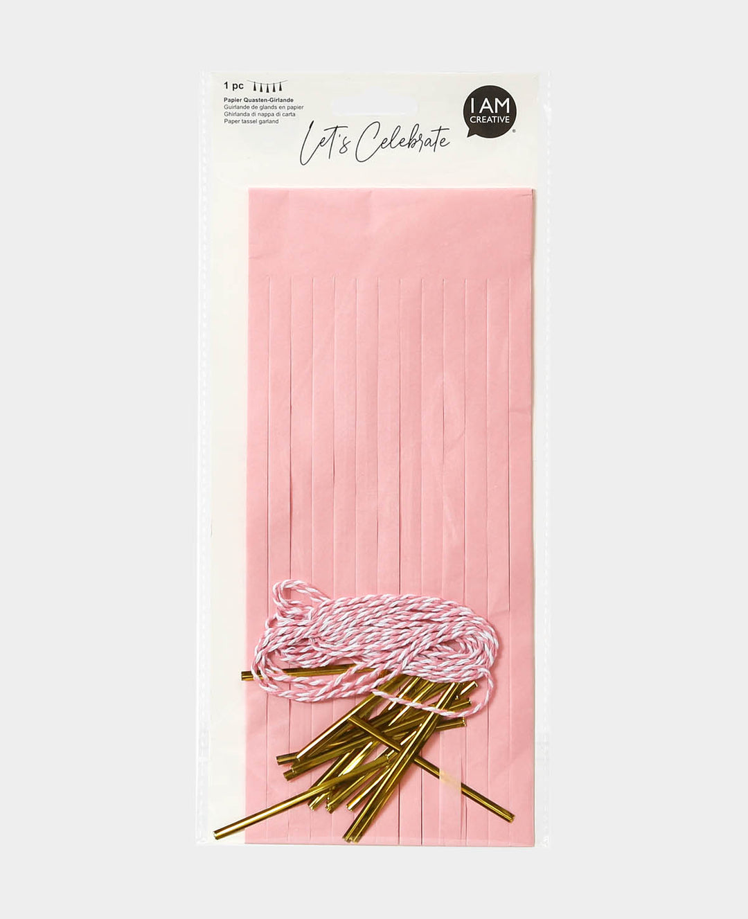Guirlande de pompons en papier rose, 28 cm x 3 m