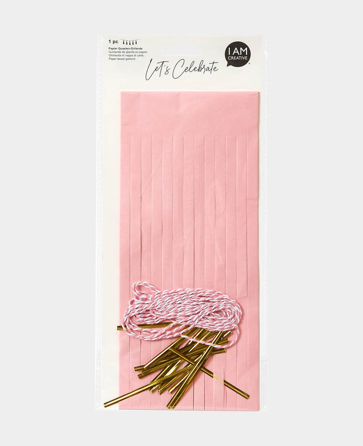 Guirlande de pompons en papier rose, 28 cm x 3 m