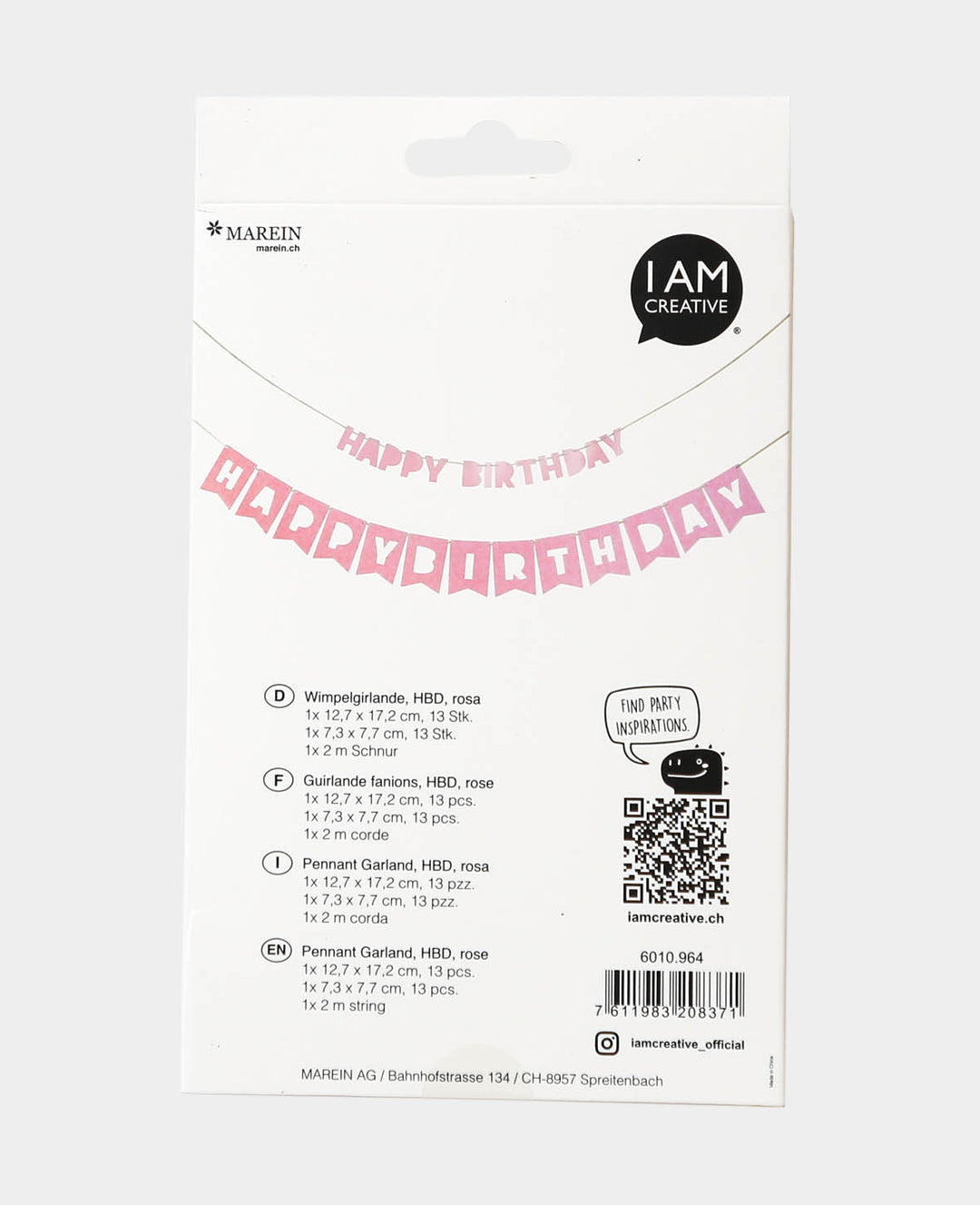 Girlande Birthday rosa 230 cm, 2 Stk.