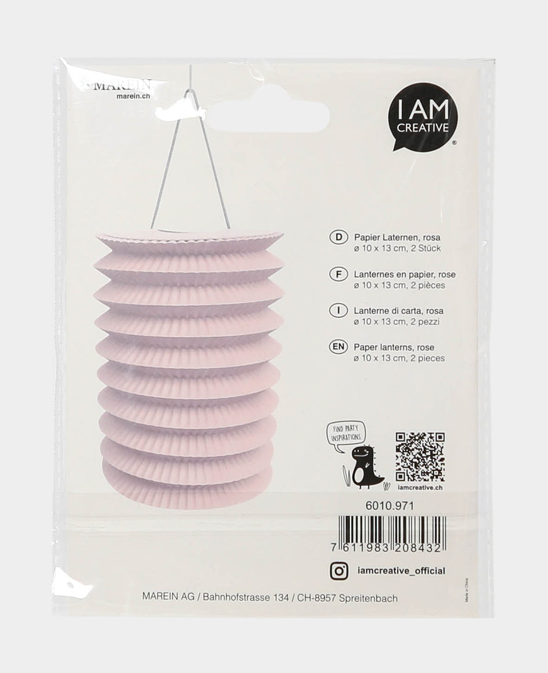 Pink paper lantern 10 cm, 2 pcs.