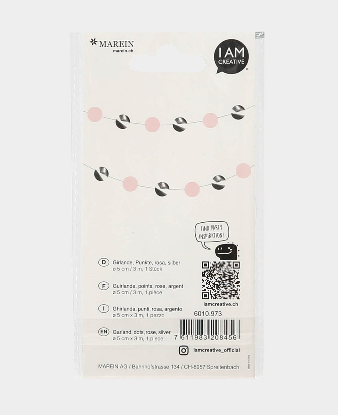 Guirlande à pois rose/argent, 3 m