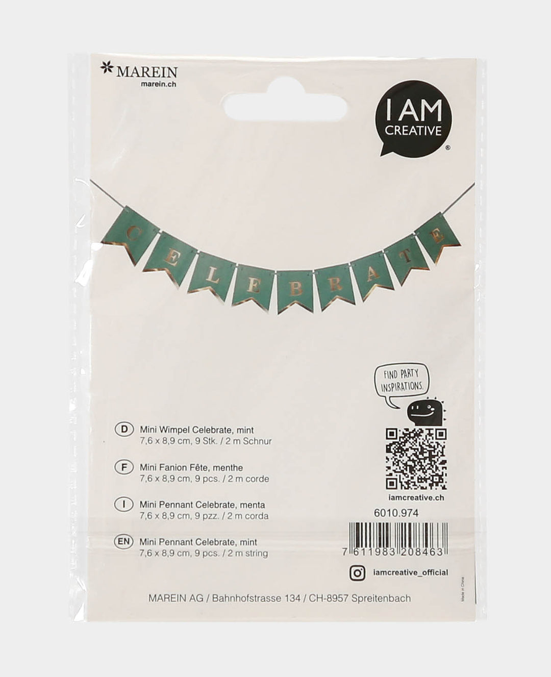 Mini pennant garland Celebrate mint, 2 m