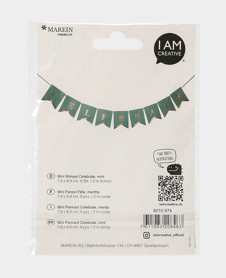 Mini pennant garland Celebrate mint, 2 m