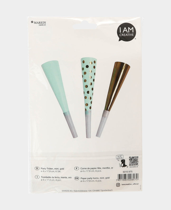 Sarbacane de fête menthe/or, 6 pcs