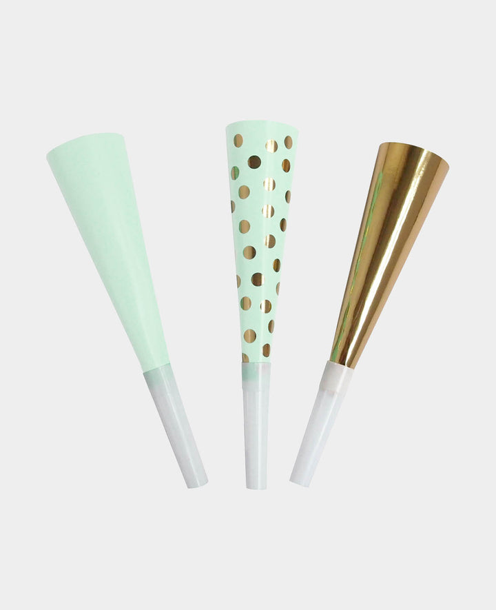 Sarbacane de fête menthe/or, 6 pcs