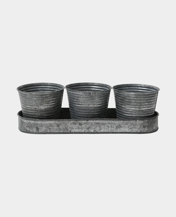 Lot de pots en fer-blanc, gris argenté, 40 x 12 cm, 1 lot de 3 pots