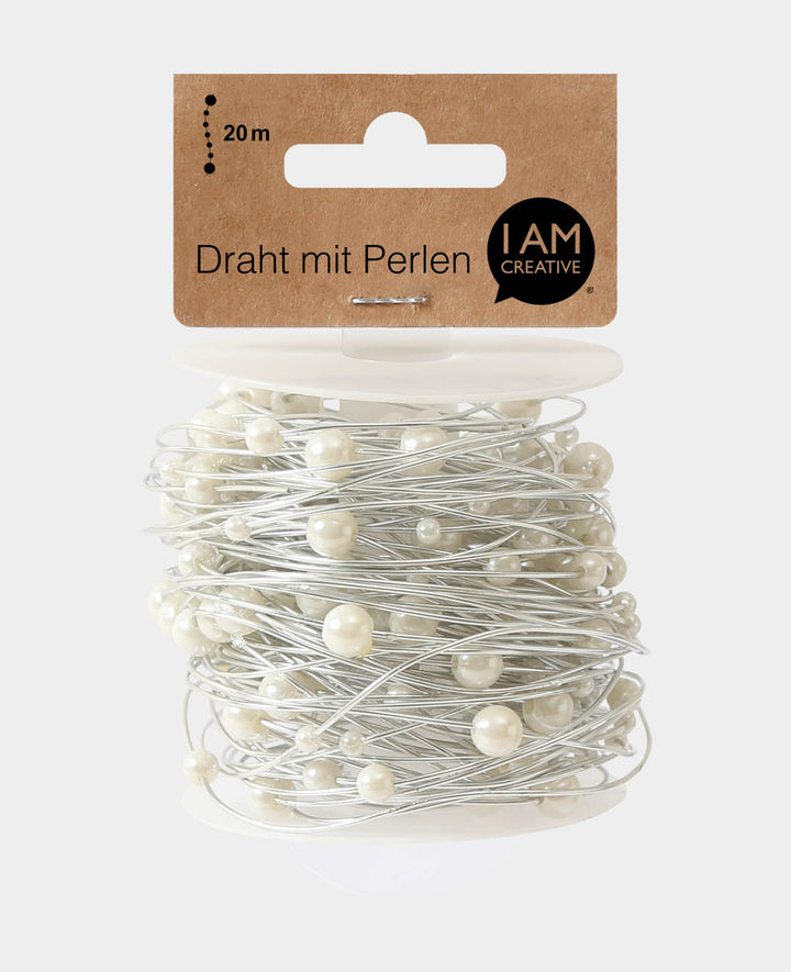 Fil avec perles, crème, 20 m