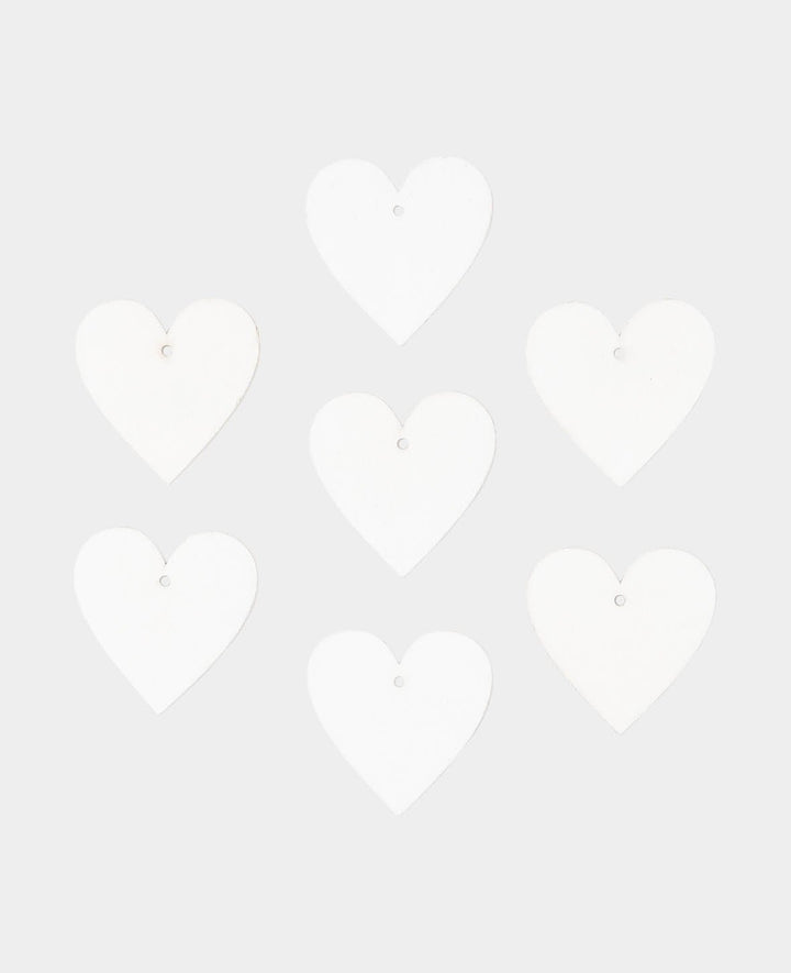 Wooden charm, heart, white, 7 pcs.