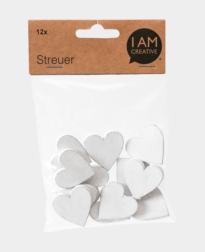 Wooden scatter decoration, heart, white, 3cm, 12 pcs