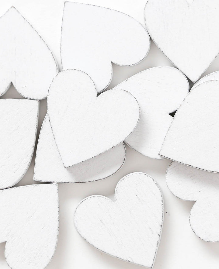 Wooden scatter decoration, heart, white, 3cm, 12 pcs