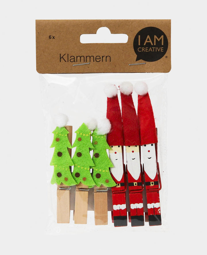 Wooden Peg Santa &amp; Fir Tree, 6 pcs.