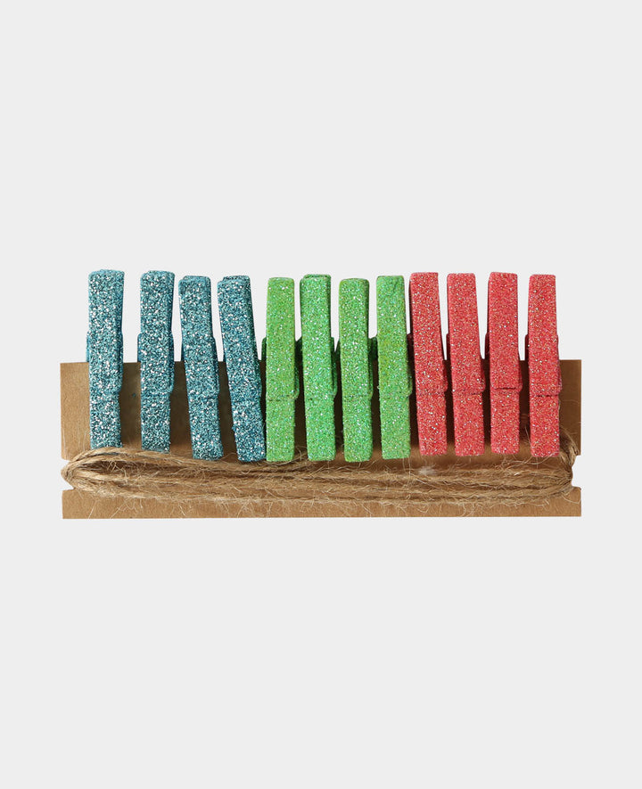 Glitter Wooden Pegs, 12 pcs.