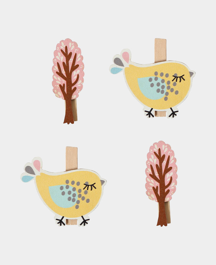 Pince à linge en bois oiseau/arbre, 4 p.