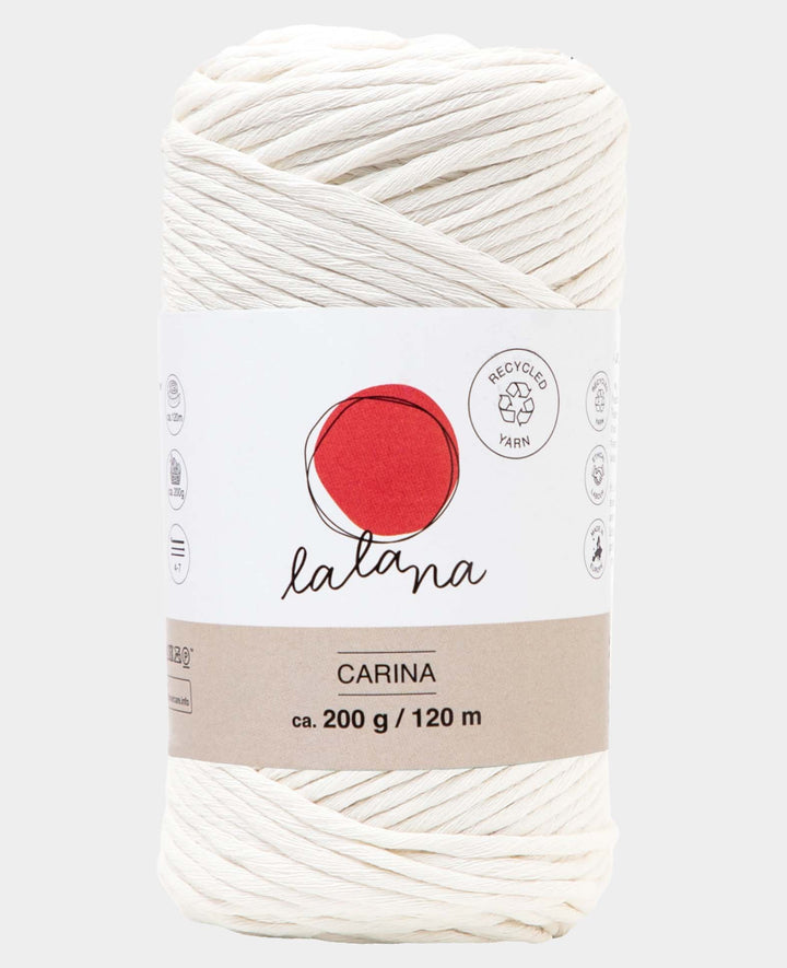 Fil Carina cream, Laine Lalana pour projets de crochet, tricot, tissage et macramé, Crème, 3 mm x environ 120 m, environ 200 g