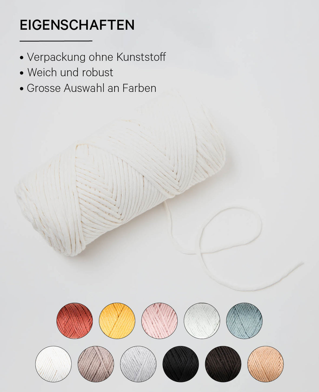 Fil Carina cream, Laine Lalana pour projets de crochet, tricot, tissage et macramé, Crème, 3 mm x environ 120 m, environ 200 g