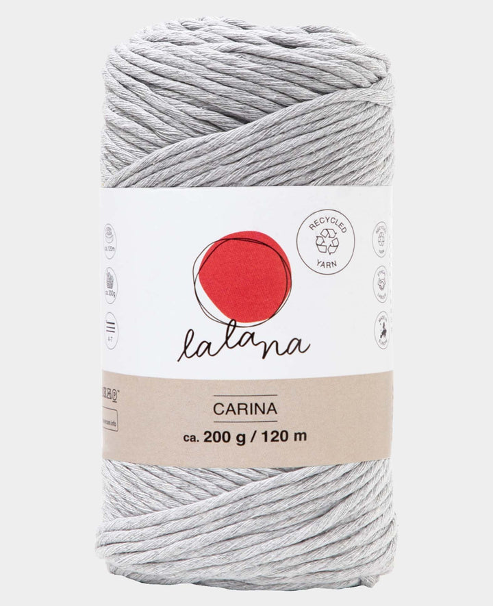 Carina light gray, Lalana Yarn for Crochet, Knitting, Weaving &amp; Macrame Projects, Light Gray, 3 mm x approx. 120 m, approx. 200 g