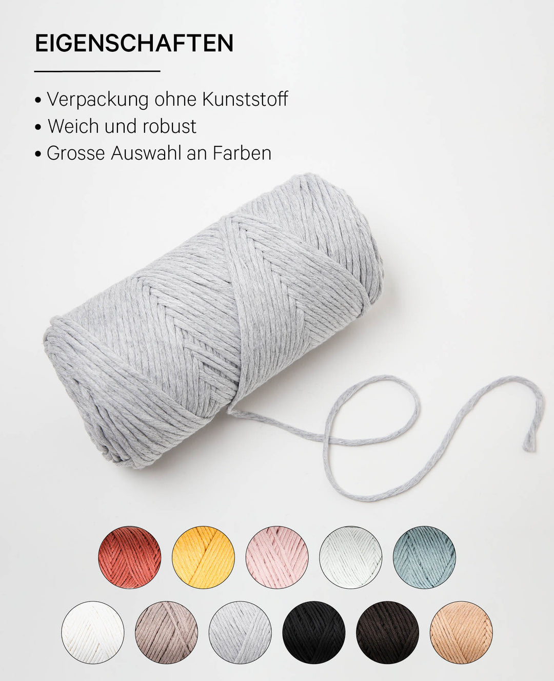 Carina light gray, Lalana Yarn for Crochet, Knitting, Weaving &amp; Macrame Projects, Light Gray, 3 mm x approx. 120 m, approx. 200 g