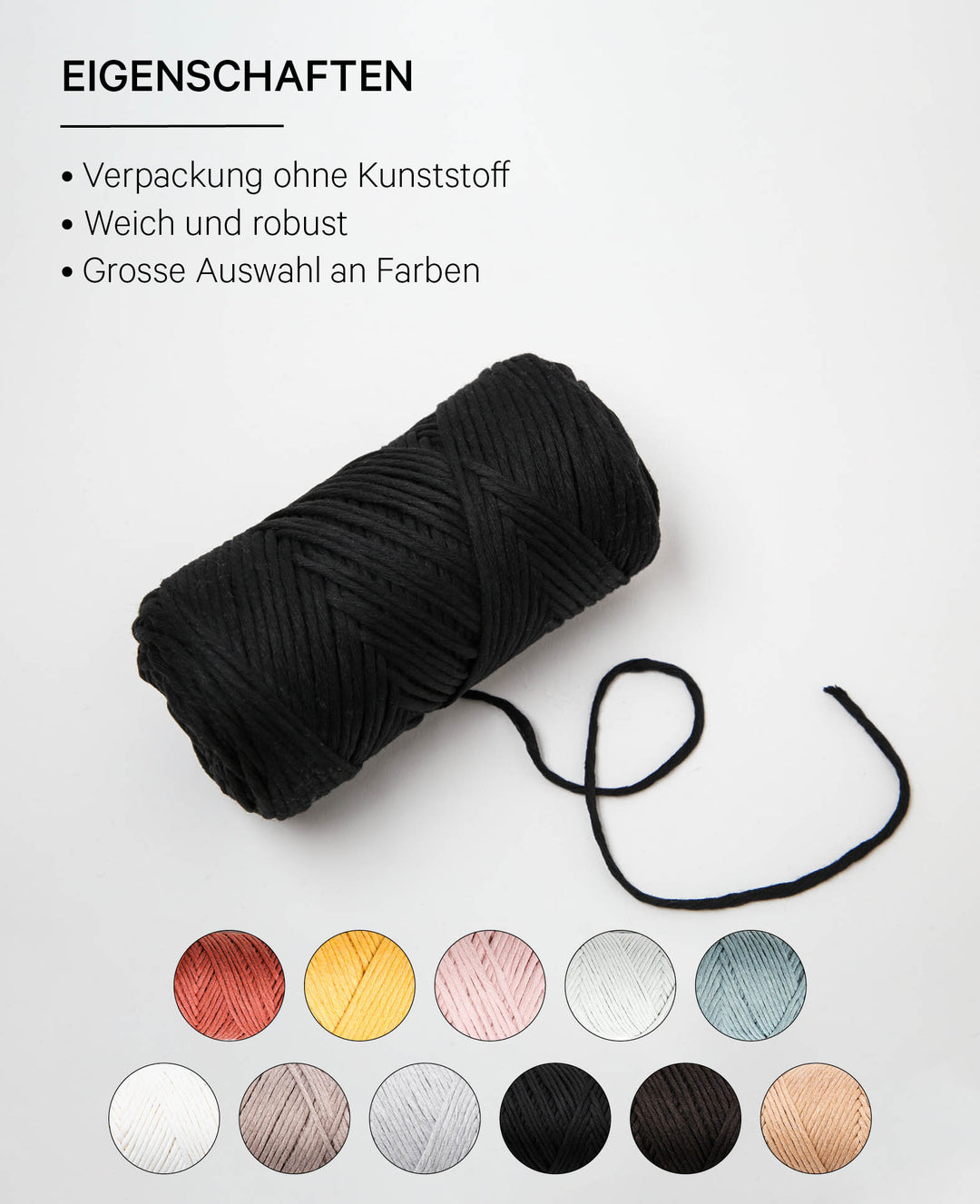 Carina black, Lalana yarn for crochet, knitting, weaving &amp; macrame projects, black, 3 mm x approx. 120 m, approx. 200 g