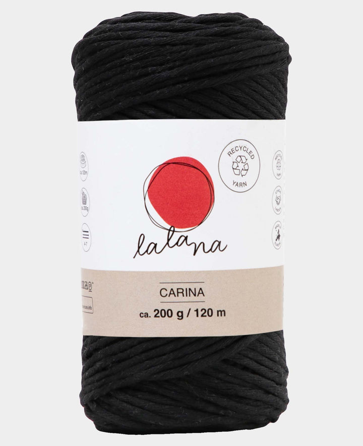 Carina black, Lalana yarn for crochet, knitting, weaving &amp; macrame projects, black, 3 mm x approx. 120 m, approx. 200 g